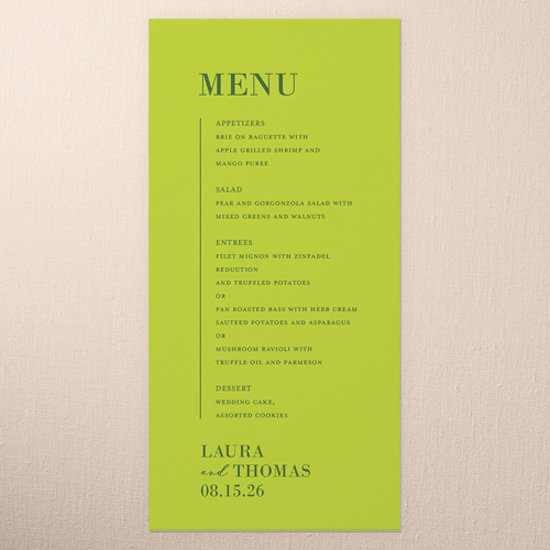Adorned Accent Wedding Menu, Green, 4x8 Menu, 100% Recycled Cardstock , Square, Evergreen