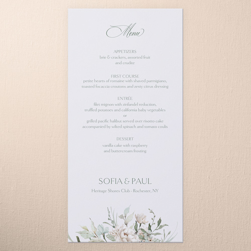 Monogram Bouquet Wedding Menu, White, 4x8 Menu, Matte, Signature Smooth Cardstock, Square, White