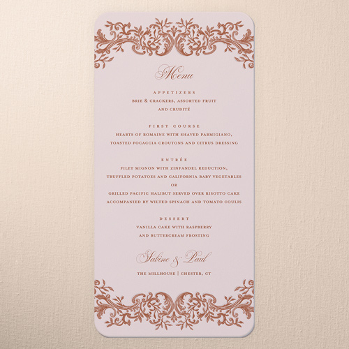 Majestic Emblem Wedding Menu, Pink, 4x8 Menu, Standard Smooth Cardstock, Rounded, Chenille