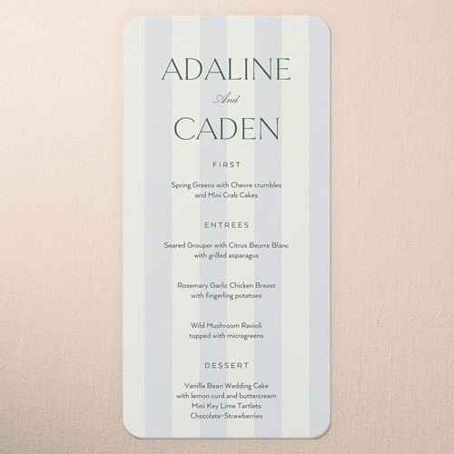 Sunlit Stripes Wedding Menu, Green, 4x8 Menu, Matte, Signature Smooth Cardstock, Rounded, Mint