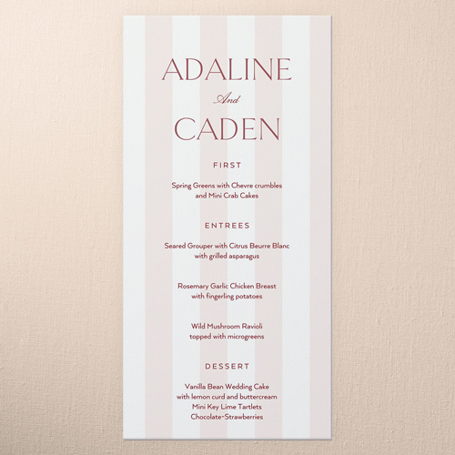 Sunlit Stripes Wedding Menu, Red, 4x8 Menu, Standard Smooth Cardstock, Square, Velvet