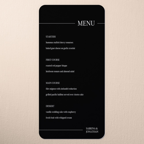 Framed Couple Wedding Menu, Black, 4x8 Menu, Matte, Signature Smooth Cardstock, Rounded, Black