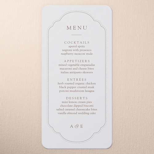 Antique Florals Wedding Menu, Beige, 4x8 Menu, Standard Smooth Cardstock, Rounded, Rye
