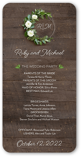 Rustic In Love Wedding Program, Brown, 4x8 Flat Program, 100% Recycled Cardstock ?, Rounded