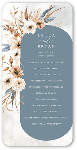 Wild Botanic Wedding Program, Grey, 4x8 Flat Program, Matte, Signature Smooth Cardstock, Rounded