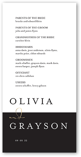 Dazzling Duet Wedding Program, Yellow, 4x8 Flat Program, Pearl Shimmer Cardstock, Square, Goldenrod