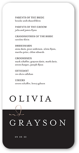 Dazzling Duet Wedding Program, Pink, 4x8 Flat Program, Matte, Signature Smooth Cardstock, Rounded, Blush