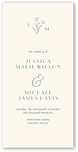 Simple Sprig Wedding Program, Blue, 4x8 Flat Program, 100% Recycled Cardstock , Square