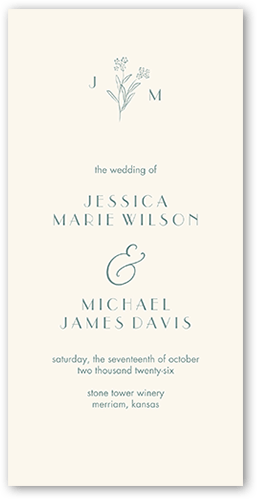 Simple Sprig Wedding Program, Blue, 4x8 Flat Program, 100% Recycled Cardstock ?, Square