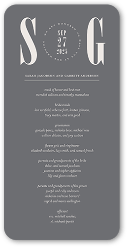 Pleasant Pair Wedding Program, Gray, 4x8 Flat Program, Standard Smooth Cardstock, Rounded