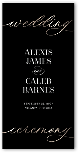 Elegantly Engaged Wedding Program, Black, 4x8 Flat Program, Pearl Shimmer Cardstock, Square, Black