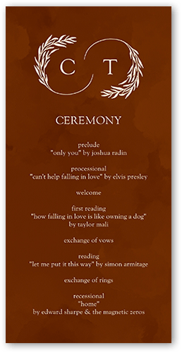 Reflective Rings Wedding Program, Brown, 4x8 Flat Program, 100% Recycled Cardstock , Square, Chestnut