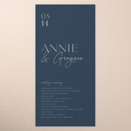 Modern Grace Wedding Program, Blue, 4x8 Flat Program, Pearl Shimmer Cardstock, Square, Feather