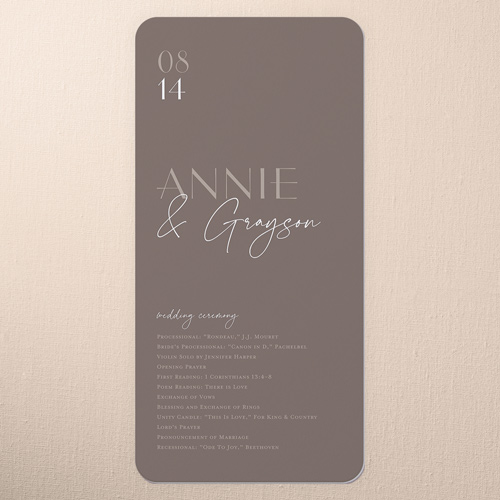 Modern Grace Wedding Program, Pink, 4x8 Flat Program, 100% Recycled Cardstock , Rounded