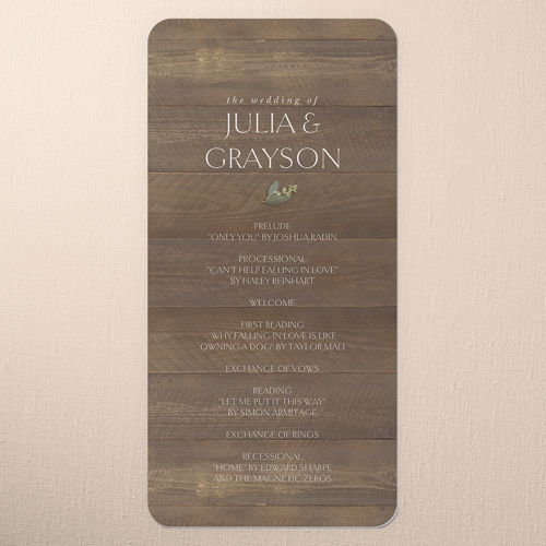 Laced Laurels Wedding Program, Brown, 4x8 Flat Program, Matte, Signature Smooth Cardstock, Rounded, Deep Chocolate