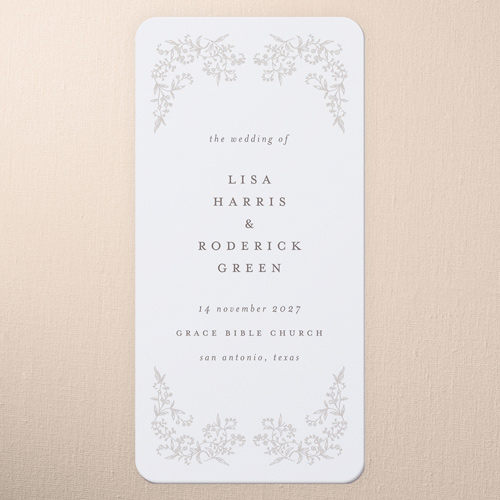 Delicate Florals Wedding Program, White, 4x8 Flat Program, Matte, Signature Smooth Cardstock, Rounded