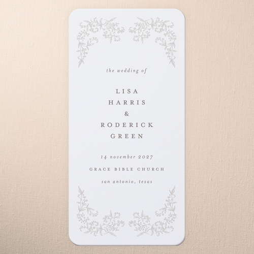 Delicate Florals Wedding Program, White, 4x8 Flat Program, Write Your Own Greeting, Standard Smooth Cardstock, Rounded, White