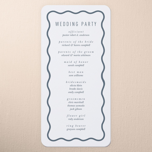 Wavy Foil Frame Wedding Program, Gray, 4x8 Flat Program, Standard Smooth Cardstock, Rounded