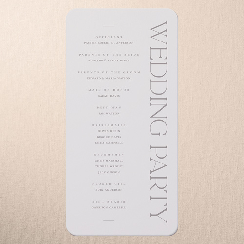 Vertical Headline Wedding Program, Gray, 4x8 Flat Program, Write Your Own Greeting, 100% Recycled Cardstock , Rounded