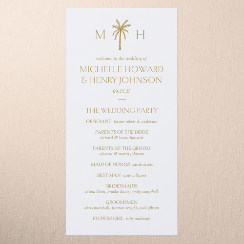 Editable Icon Wedding Program, Yellow, 4x8 Flat Program, Write Your Own Greeting, Pearl Shimmer Cardstock, Square