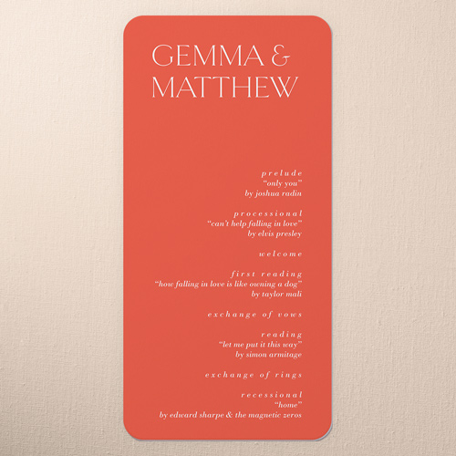 Editable Edition Wedding Program, Red, 4x8 Flat Program, Write Your Own, Matte, Signature Smooth Cardstock, Rounded, Blaze