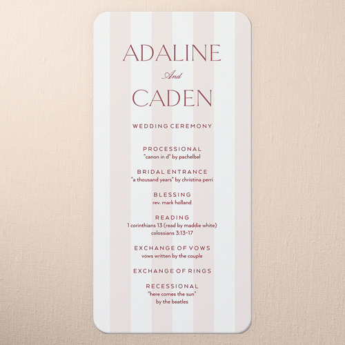 Sunlit Stripes Wedding Program, Red, 4x8 Flat Program, Standard Smooth Cardstock, Rounded, Velvet