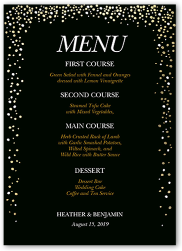 Sparkling Romance Wedding Menu, Black, 5x7 Flat Menu, Pearl Shimmer Cardstock, Square, Black