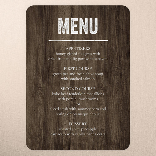 Rustic Enchantment Wedding Menu, Brown, 5x7 Flat Menu, Pearl Shimmer Cardstock, Rounded