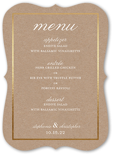 Simple Solid Frame Wedding Menu, Beige, 5x7 Flat Menu, 100% Recycled Cardstock , Bracket