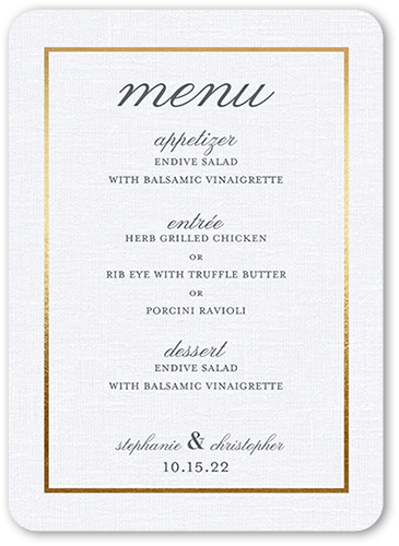 Simple Solid Frame Wedding Menu, White, 5x7 Flat Menu, Matte, Signature Smooth Cardstock, Rounded