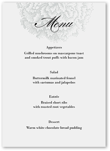 Grandeur Affair Wedding Menu, Grey, 5x7 Flat Menu, Matte, Signature Smooth Cardstock, Square, Fog