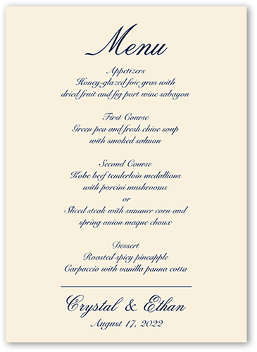 Minimal Script Wedding Menu, Beige, 5x7 Flat Menu, 100% Recycled Cardstock , Square, Pearl