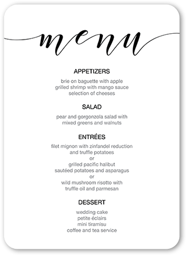 Forever Celebrate Wedding Menu, White, 5x7 Flat Menu, Matte, Signature Smooth Cardstock, Rounded, White