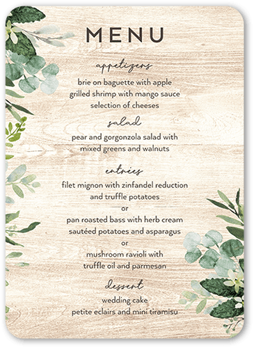 Naturally Green Wedding Menu, White, 5x7 Flat Menu, Standard Smooth Cardstock, Rounded