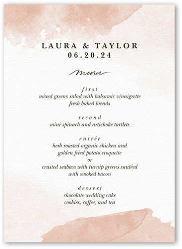 Soft Blush Wedding Menu, Beige, 5x7 Flat Menu, Standard Smooth Cardstock, Square