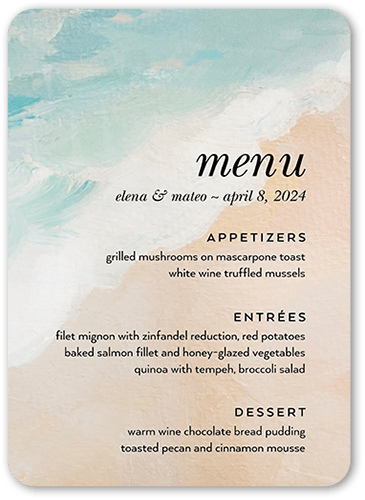 Tropical Tradition Wedding Menu, Beige, 5x7 Flat Menu, Pearl Shimmer Cardstock, Rounded