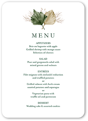 Tropical Flora Wedding Menu, White, 5x7 Flat Menu, Standard Smooth Cardstock, Rounded