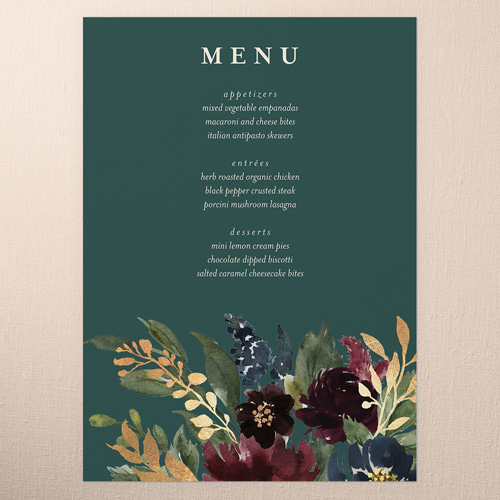 Bouquet Garland Wedding Menu, Green, 5x7 Flat Menu, Standard Smooth Cardstock, Square