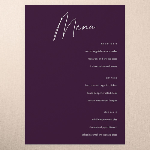 Regal We Do Wedding Menu, Purple, 5x7 Flat Menu, Luxe Double-Thick Cardstock, Square