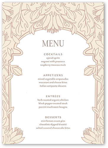 Newlywed Nouveau Wedding Menu, White, 5x7 Flat Menu, Luxe Double-Thick Cardstock, Square
