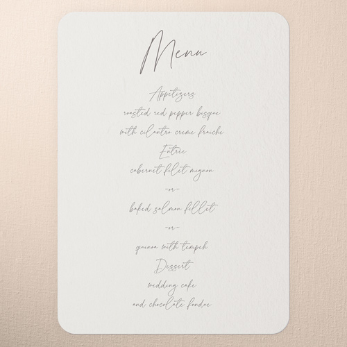 All Script Wedding Menu, White, 5x7 Flat Menu, Pearl Shimmer Cardstock, Rounded