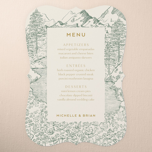 Alpine Affection Wedding Menu, Green, 5x7 Flat Menu, Write Your Own Greeting, Matte, Signature Smooth Cardstock, Bracket