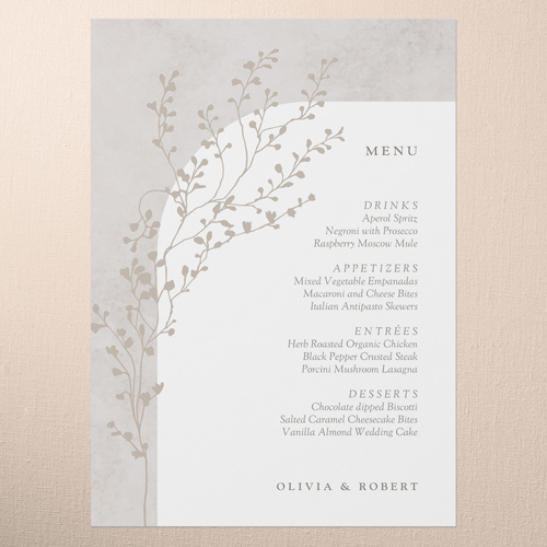 Beaming Branch Wedding Menu, Gray, 5x7 Flat Menu, 100% Recycled Cardstock ?, Square