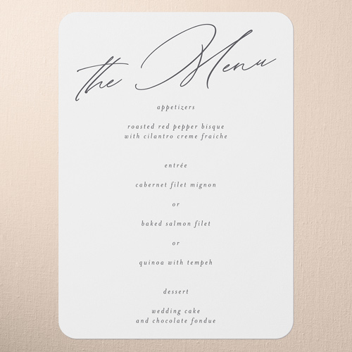 Timeless Typeface Wedding Menu, White, 5x7 Flat Menu, Matte, Signature Smooth Cardstock, Rounded