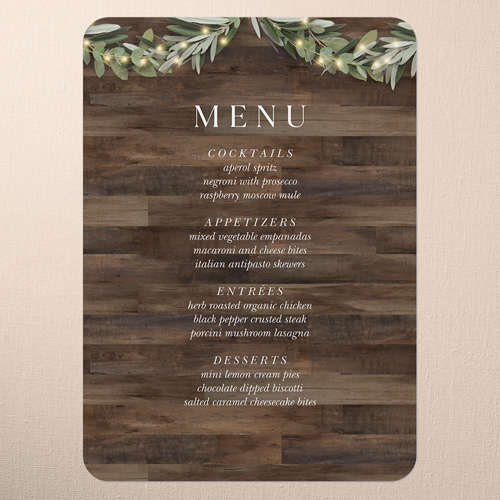 Wooden Wonders Wedding Menu, Brown, 5x7 Flat Menu, Pearl Shimmer Cardstock, Rounded