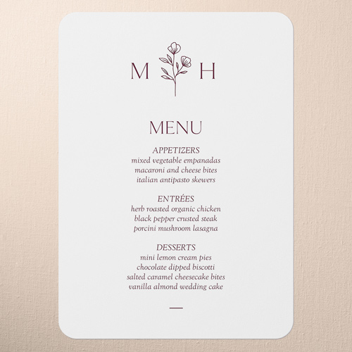 Editable Icon Wedding Menu, Purple, 5x7 Flat Menu, Write Your Own Greeting, Standard Smooth Cardstock, Rounded