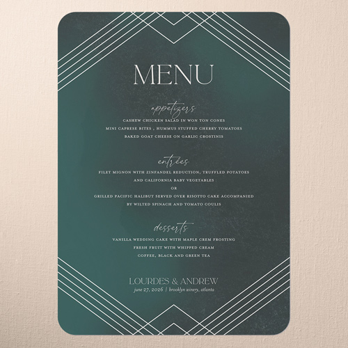 Diamond Deco Wedding Menu, Green, 5x7 Flat Menu, Matte, Signature Smooth Cardstock, Rounded, Green