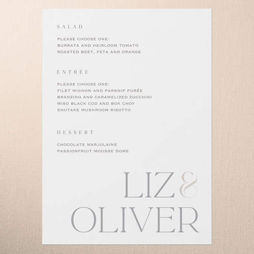 Classic Gleam Wedding Menu, White, 5x7 Flat Menu, Standard Smooth Cardstock, Square