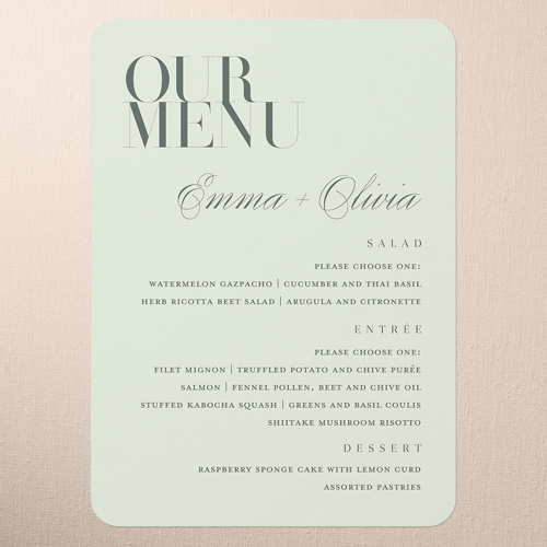 Serene Simplicity Wedding Menu, Green, 5x7 Flat Menu, Standard Smooth Cardstock, Rounded