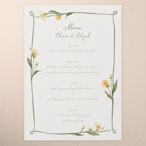Watercolor Wildflowers Wedding Menu, Yellow, 5x7 Flat Menu, Standard Smooth Cardstock, Square, Golden